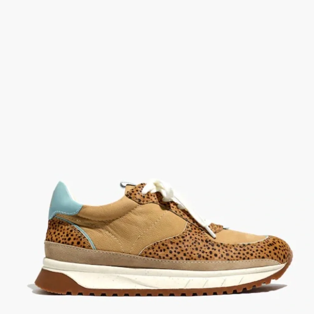 Madewell MWL Women's Tan and Blue Sneakers with Leopard Print Detail - Picture 2 of 4